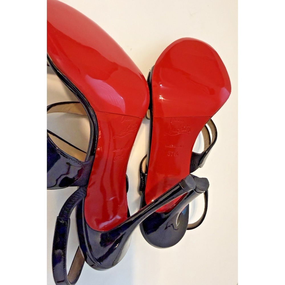 CHRISTIAN LOUBOUTIN Vavazou Black Patent Slingback Sandal Woman's Size US 7.5 - Picture 9 of 12